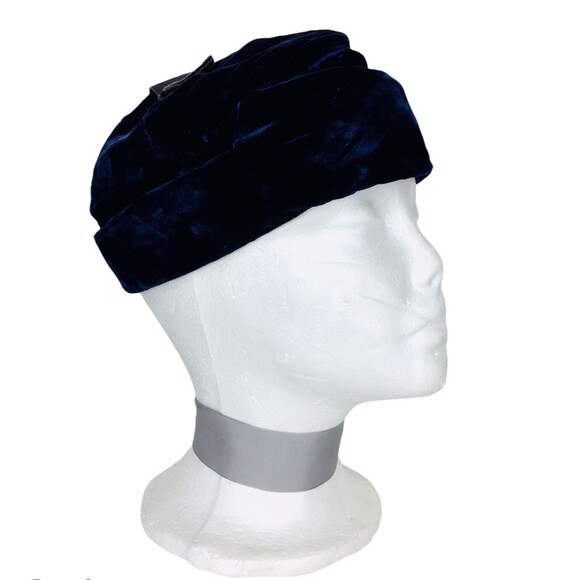 Vintage 50s Himelhoch's Detroit Women's Blue Velvet Cap Hat - Picture 4 of 9
